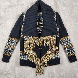 Superdry Premium Knit Wool Blend Rhumi Tassel Black Cardigan Women's Size XS